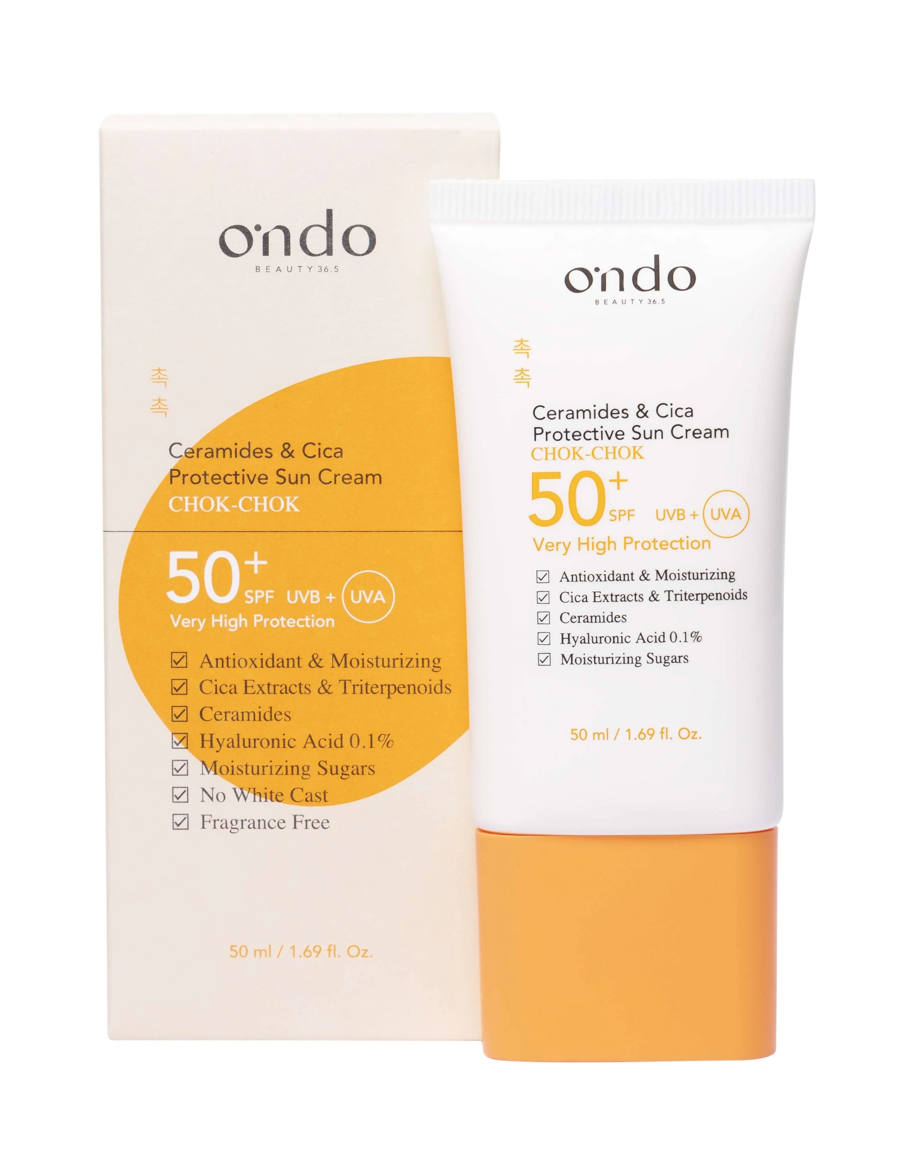 Ceramide & Cica Protective Sun Cream ONDO BEAUTY — packaging tube SPF50+