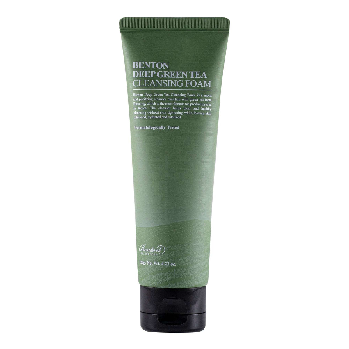 Mousse au thé vert Benton pour peaux sensibles.