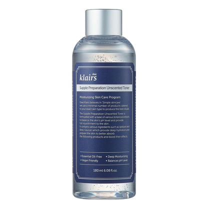 Toner sans parfum Klairs pour hydrater et apaiser.