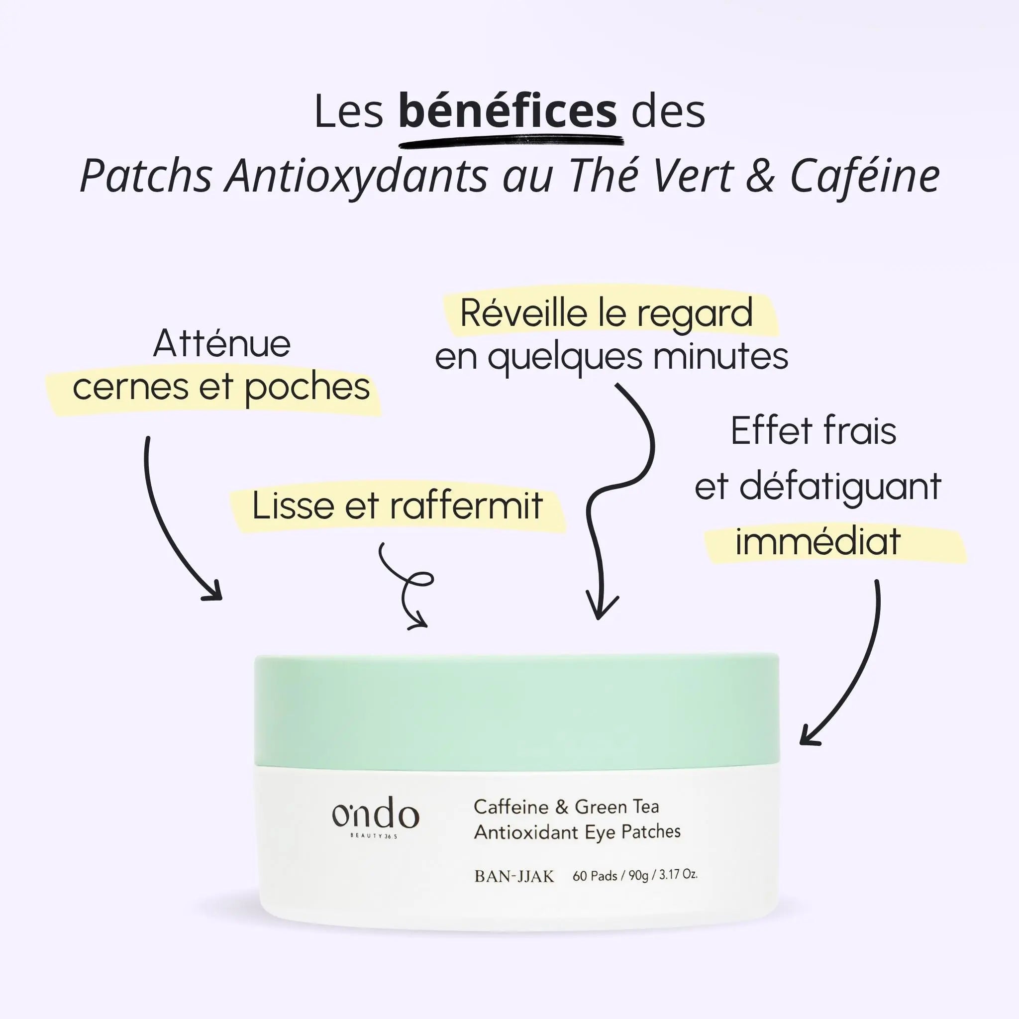 Caffeine & Green Tea Antioxidant Eye Patches ONDO BEAUTY — bénéfices antioxydants caféine