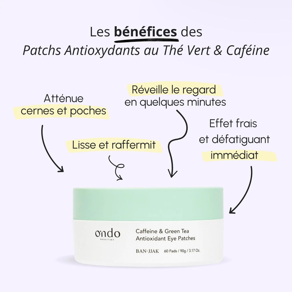 Caffeine & Green Tea Antioxidant Eye Patches ONDO BEAUTY — bénéfices antioxydants caféine