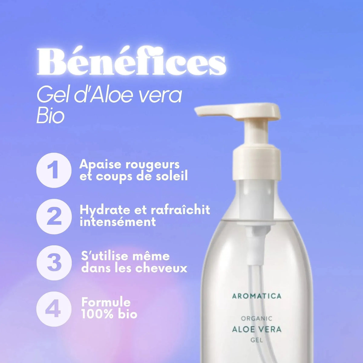 AROMATICA 95% Organic Aloe Vera Gel — Gel Hydratant & Apaisant Multi-Usages